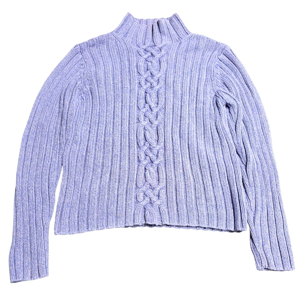L.L. Bean‎ Ribbed Cable Knit Sweater Women's Size M Lavender Purple Mock Neck